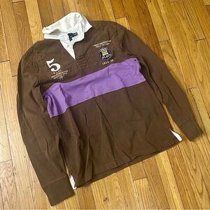 Polo Ralph Lauren Brown and Purple Long Sleeve Rugby Shirt